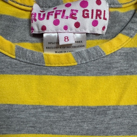 Ruffle Girl yellow and gray  Striped Ruffle Dress k11 - Picture 6 of 6